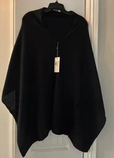 ALASHAN  100% Cashmere Black Ebony Draped Dress Topper Cover Shawl Cape NEW O/S
