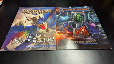 Paizo Pathfinder Module We Be Super Goblins Game + Starfinder Skitter Shot books