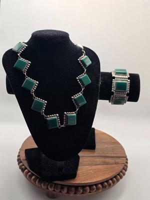 Jose Luis Flores Vintage Taxco Mexico Sterling Silver Carved Green Onyx 925 Set