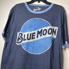 Blue Moon Beer T Shirt Ringer Light Weight Adult XL Faded Grunge Blue
