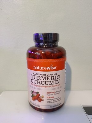 Naturewise Organic Turmeric Curcumin BioPerine Capsules - 180 Count Exp: 2/2028