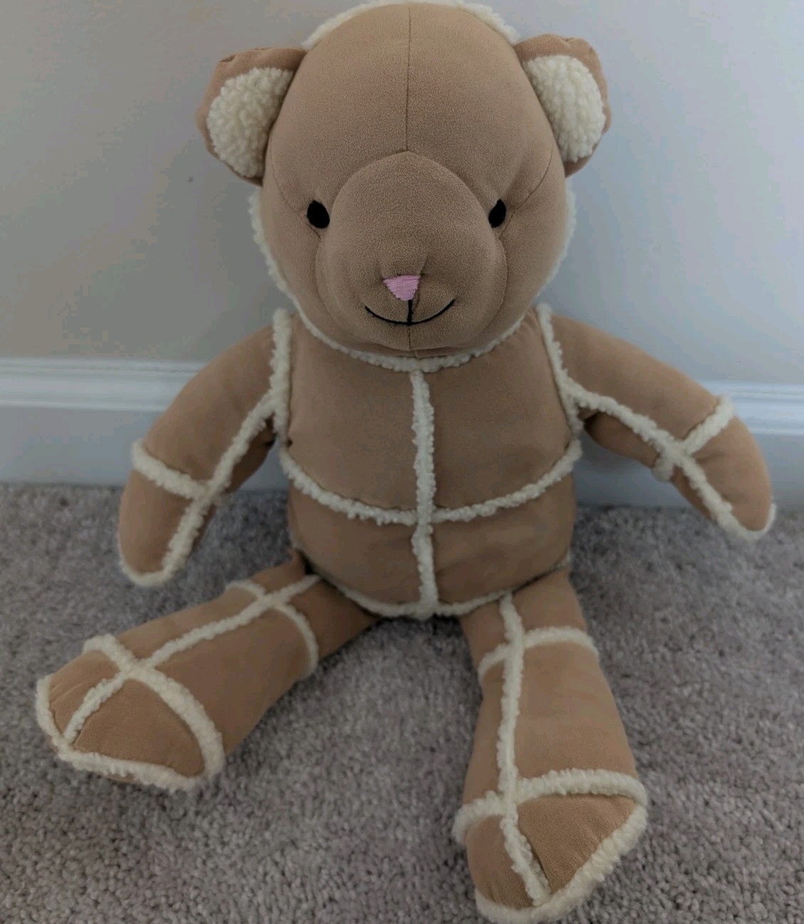 Pottery Barn Kids Patchwork Faux Suede Sherpa Fleece Teddy Bear Plush Doll