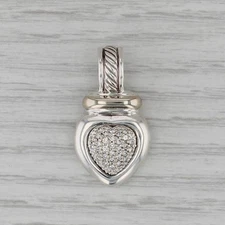 Yurman 0.23ctw Diamond Cluster Heart Pendant Sterling Silver 18k Gold Enhancer