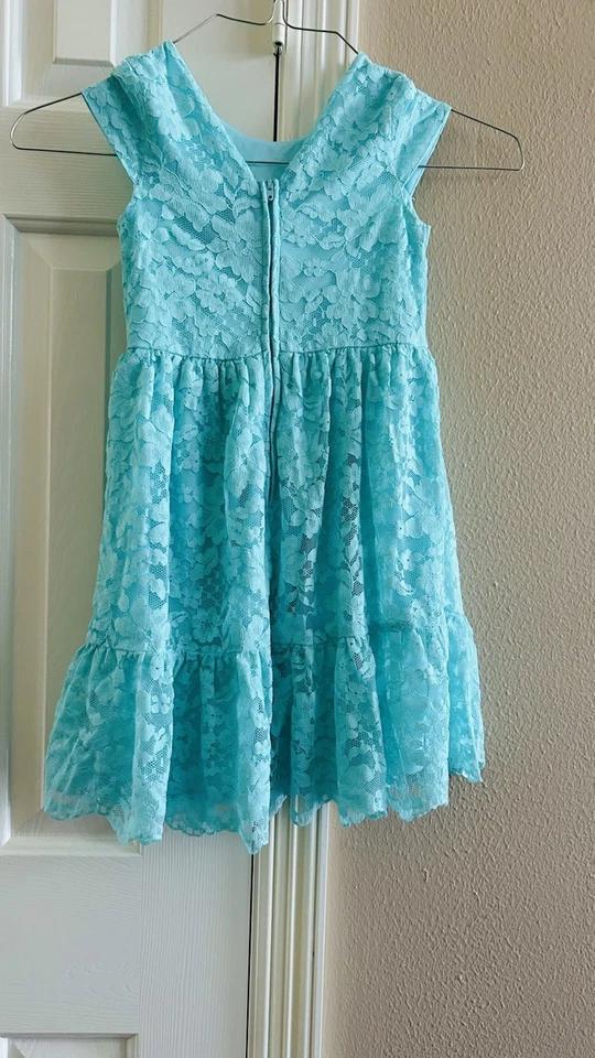 Vestido Place para niña 6X/7 color turquesa sin mangas de encaje Foto 4 de 4