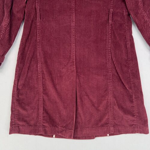 Vintage Gap Jacket Womens Medium Burgundy Corduroy Trench Double Breasted Belted - Picture 8 of 15