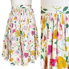 Vintage 60s 70s Flower Power Retro Colorful Pleated Cotton Skirt