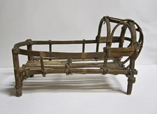 Fruit Bread Flowers Bamboo Basket Stand Display 16" Long Old Vintage