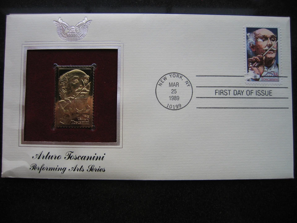 1989 ARTURO TOSCANINI Gold Stamp replica FDC Golden Cover - Image 3 of 3