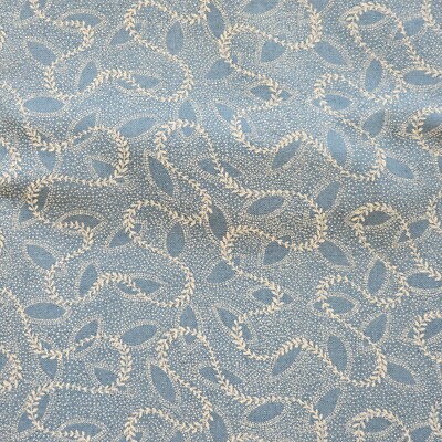 2 Yds Daiwabo Selection E.E. Schenck Company Fabric Blue & Tan Leaves 11259
