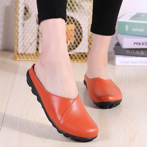 Womens Mules Slip-on Shoes Leather Backless Loafers Casual Flat Shoes Summer - Picture 54 of 61
