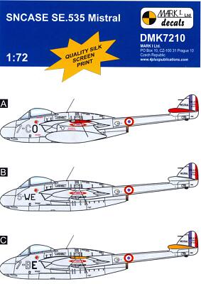 Mark I Decals 1/72 SNCASE SE.535 MISTRAL French Jet Fighter
