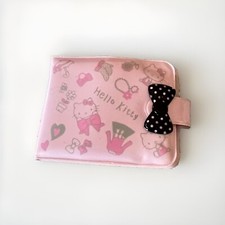 VTG Sanrio Hello Kitty Cat Pink Vinyl Bow Snap Wallet Bifold Unused 2005