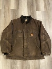 Carhartt Arctic Jacket Dark Brown Canvas Quilt Lined Zip Mens Size XL C26 DKB