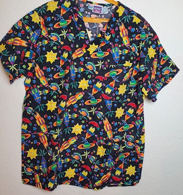 Women's  Medical Nurse  Scrub Top XL Humorous funny Outer Space Memes 