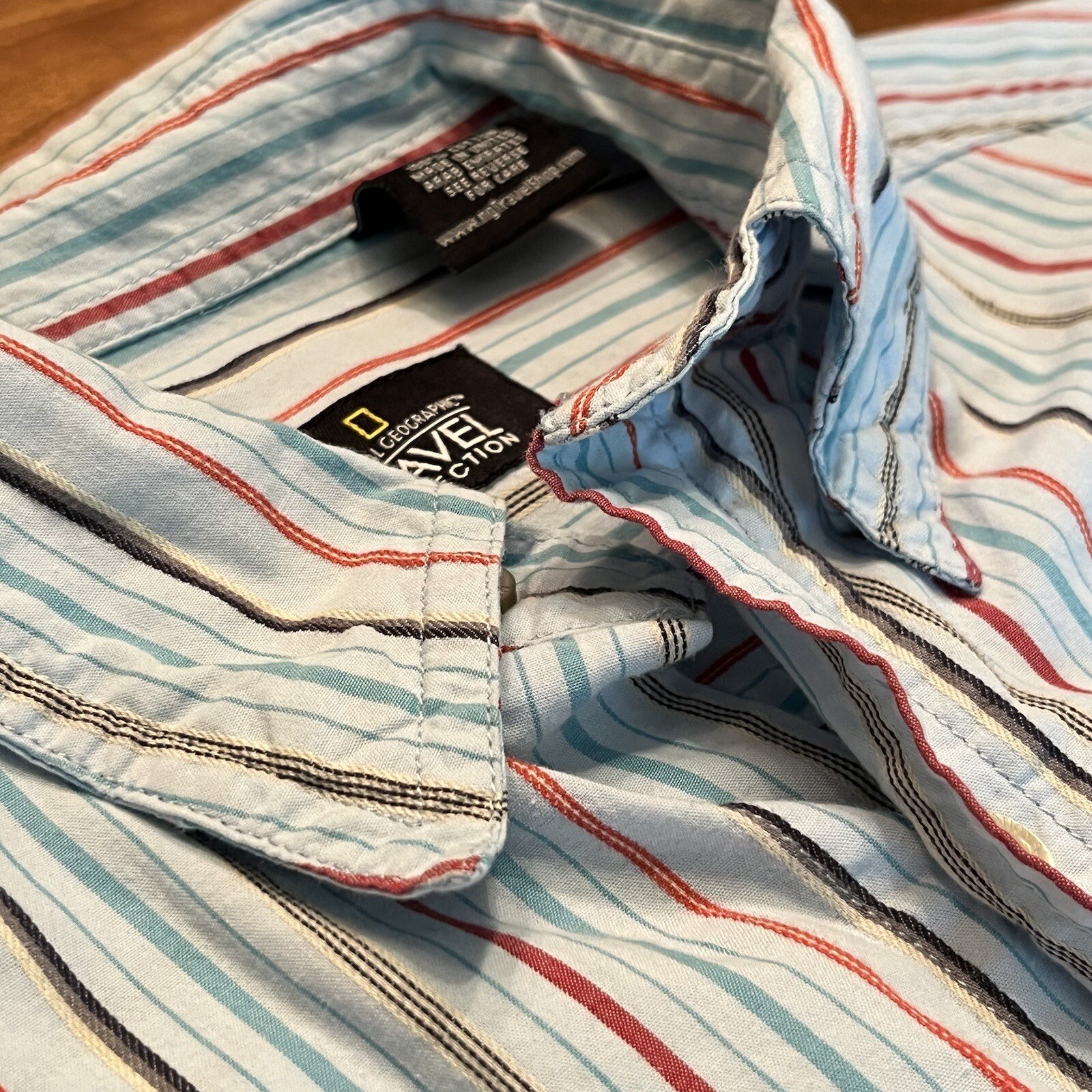 National Geographic Button Down Medium Striped Co… - image 14