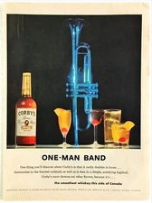 Vintage Print Ad 1963 Corby's Reserve Blended Whiskey One Man Band Trumpet Retro
