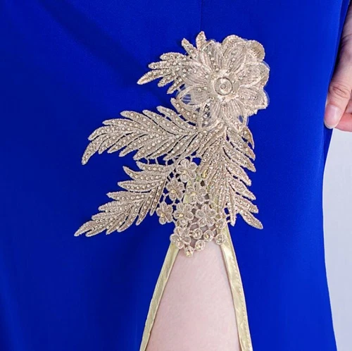 Hochgeschlitztes chinesisches Qipao-Damenkleid Cheongsam Stickerei Abschlussball Abend Party - Bild 10 von 17