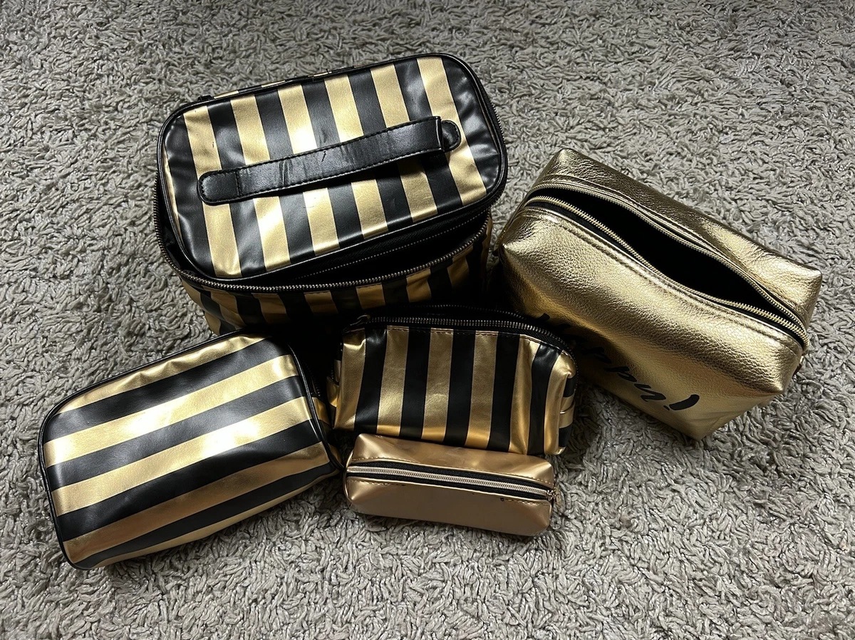 LOT OF 5, Various Brands, Black and Gold Cosmetics Makeup Travel Pouches  Bags