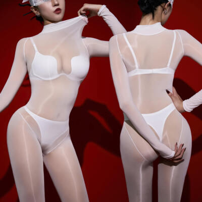 Damen Glanz Bodystocking Catsuit Body Strumpfhose Overall Nylon Bodysuit Dessous