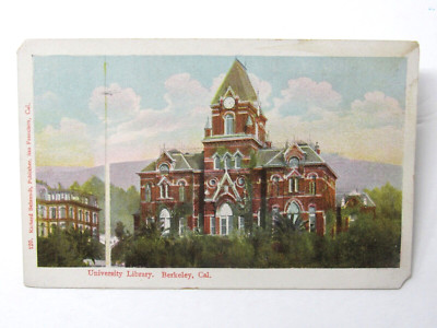 U.C. Berkeley Campus University Library Building  Postcard c1910 Flag Pole