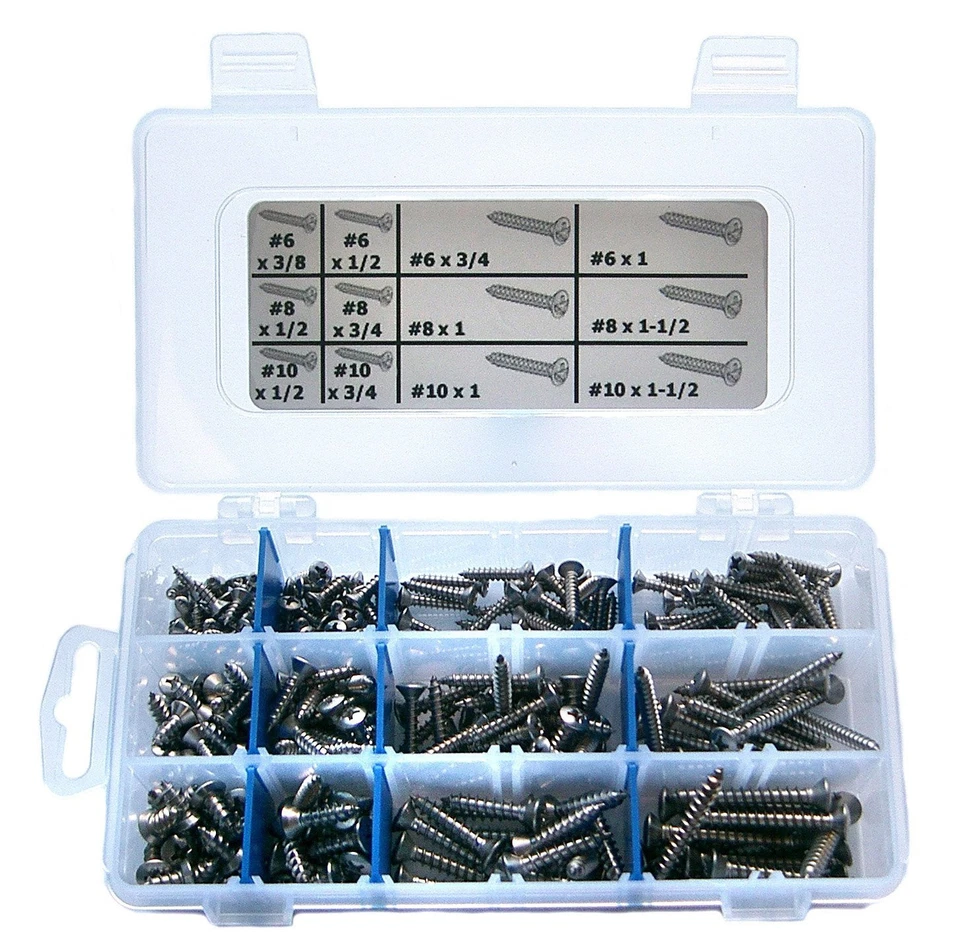 StainlessTown 18-8 Stainless Phillips Oval Sheet Metal Screw Assort Kit #6 - #10