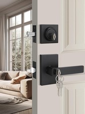 2 Set Entry Door Locksets with Deadbolt, Matte Black Door Handle Set Interi...