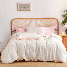 Reversible Pink Bow Duvet Cover Set - Queen Size 100 Cotton with Pillowcases