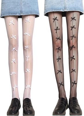 WOMEN'S BOWKNOT SATIN BOW TIE FISHNET TIGHTS SEAM LINE PANTYHOSE STOCKINGS