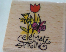 NEW 2007 Joanne Sharpe Wood Mount Red Rubber Craft Stamp - Celebrate Spring