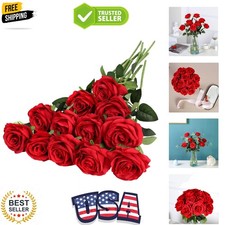 12PCS Artificial Silk Flowers Realistic Roses Bouquet Long Stem for Home Wedd...