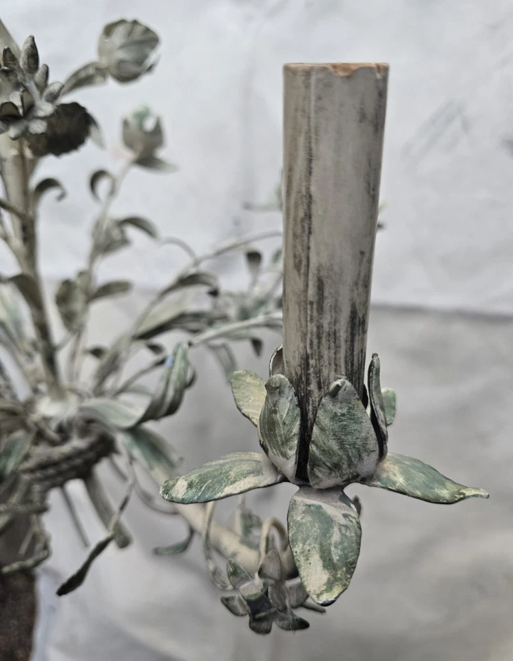 Vintage Tole Chandelier with Tulips and 4 Lights - Image 3 of 4