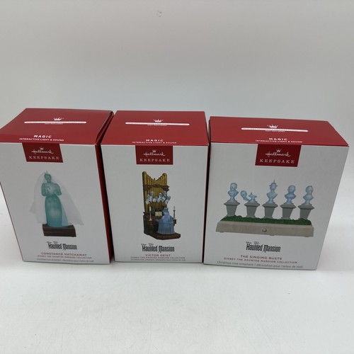 New Disney Haunted Mansion Ornament Set Of 3 Hallmark Sound And Light NIB