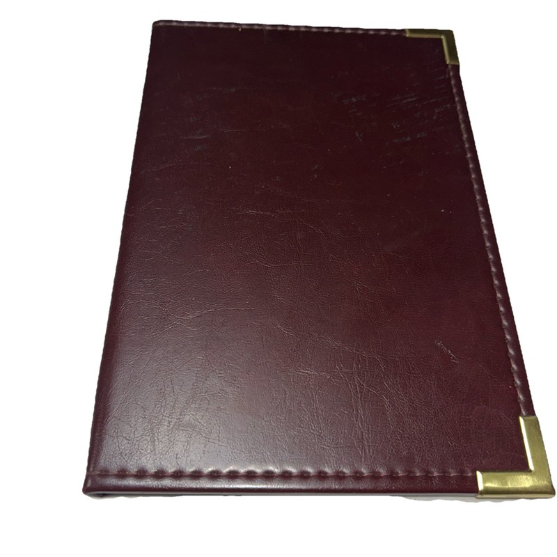 Vntg Cambridge Leather Portfolio Mohagany Gold Tone Brass Corners ID Notepad
