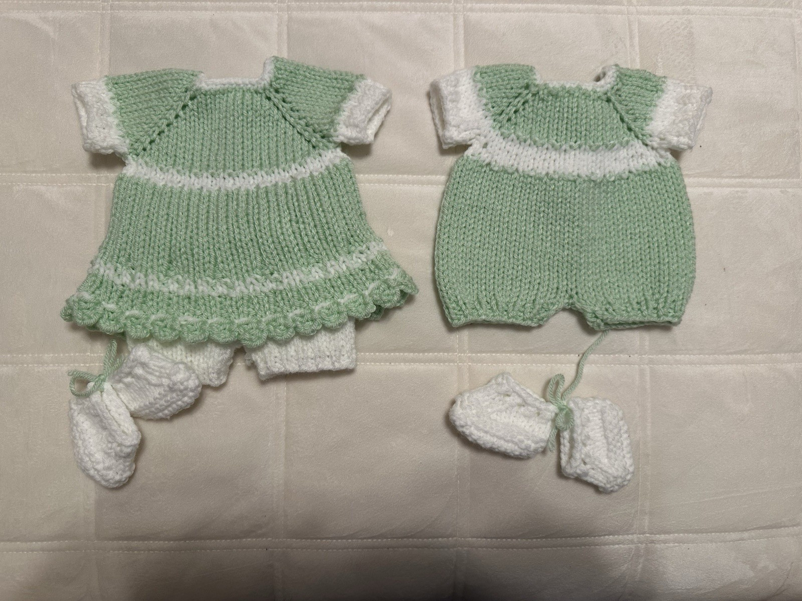 BITTY BABY TWIN OUTFITS: HAND-KNIT:  GIRLS OR BOYS:  CHOOSE : 1 - 3