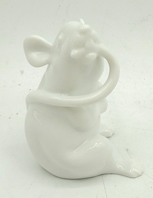 Herend Hungary White MOUSE CHEWING TAIL Figurine 3'' Porcelain *RARE*