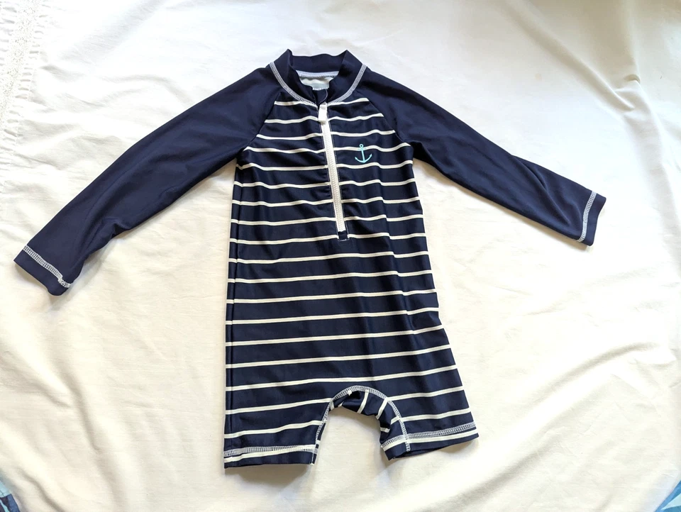 Carter's Badeanzug Einteiler Frontreißverschluss marineblau gestreift blau Baby Junge Größe 24MO