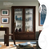 Vitrine Luxus Schaufenster Vitrinen Glas Schrank Modern Holz Grau Regal Anrichte