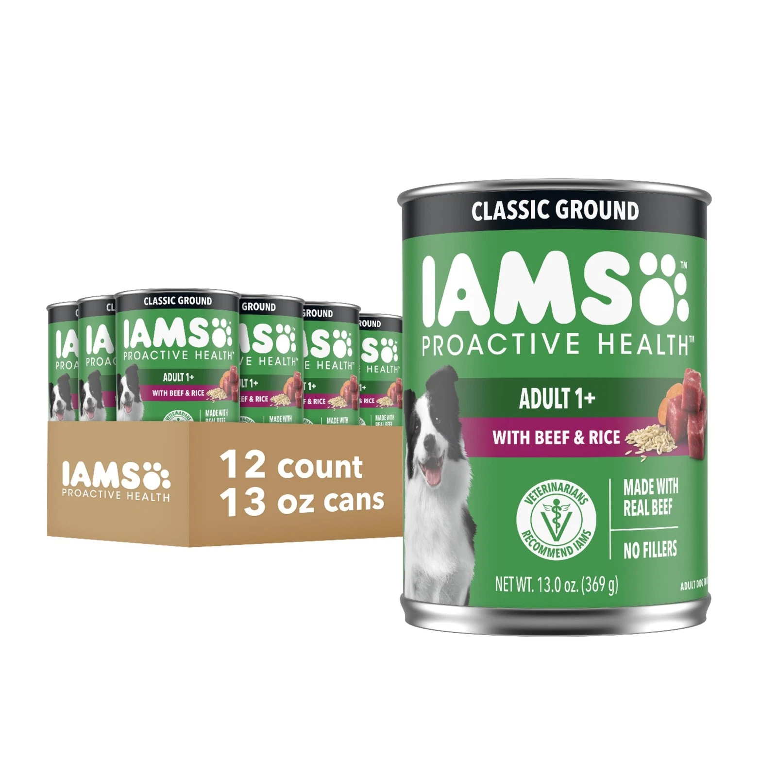 IAMS Proactive Health Wet Dog Food, Adult 12 Count (Pack of 1), Beef & Rice