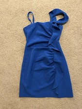 Guess Women's Ruffle Ruched Square Neckline Mini Dress Bodycon Royal Blue 8
