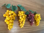 4 faux grape clusters 7" yellow red w/leaves, dining fruit art, MCM winery decor — photo 6