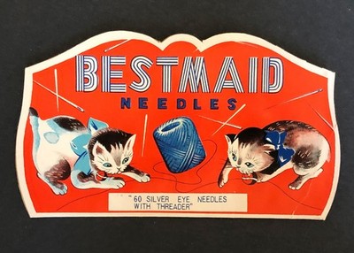 Vintage Sewing Kit Unused Cats Kitten Playing with Yarn Needles Threader Japan