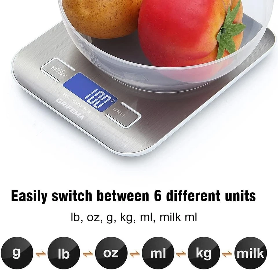 GRIFEMA GA2002 Bilancia da Cucina Smart Digitale con Funzione Tare,5kg/11 lbs Pr - Immagine 4 di 4