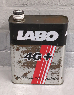 Vintage französische LABO 4G+ 2 Liter Ölkanne / Dose gebraucht leer (LAB13)