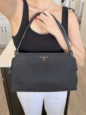 Authentic PRADA Vintage Black Tessuto Nylon Shoulder Bag
