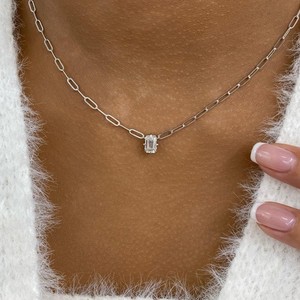 1ct Emerald Pendant Necklace White Gold 14K Labcreated Diamond F/VS