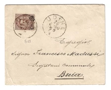 1890 Regno d'Italia - 20 su 30 c. bruno Umberto I su busta Udine-Buia