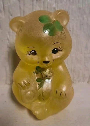 Vintage Fenton Glass Sitting Bear Figure Satin Matte Handpainted Signed Unusual