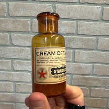 Botella de vidrio ámbar vintage con tapón de corcho crema de estrella de sarro farmacia Apo