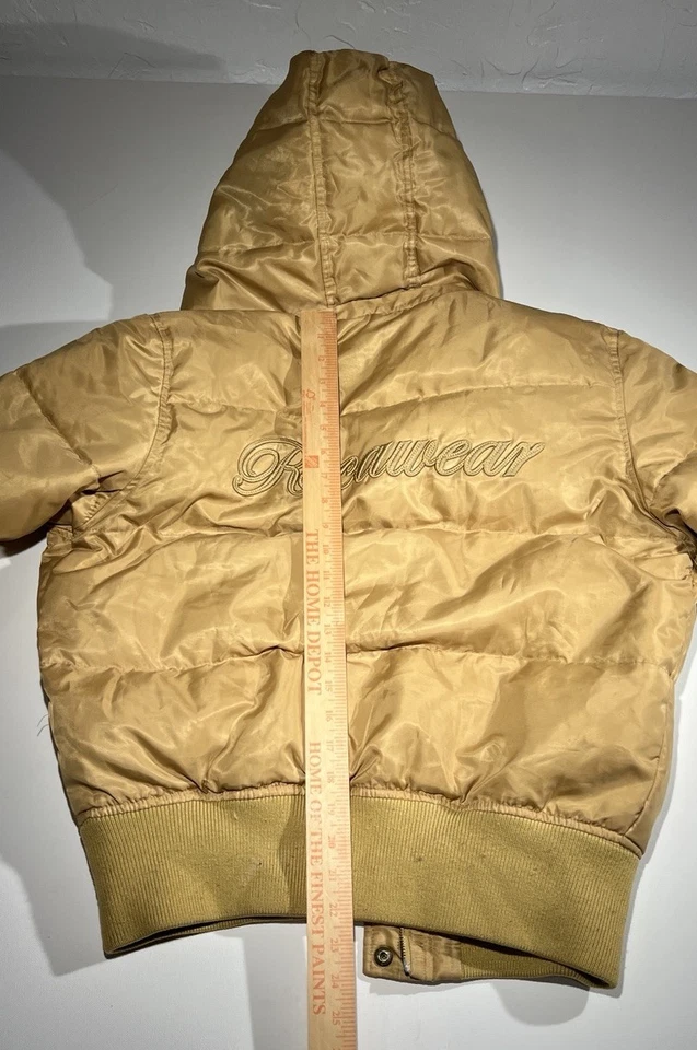 VTG Y2K Rocawear Jacket Women Large Gold Puffer Down Cropped Hood Fur 90s - Image 4 of 4