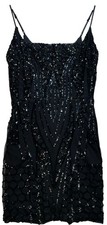 Windsor Womens Sequin Spaghetti Strap Mini Dress Sleeveless Black Zipper Back